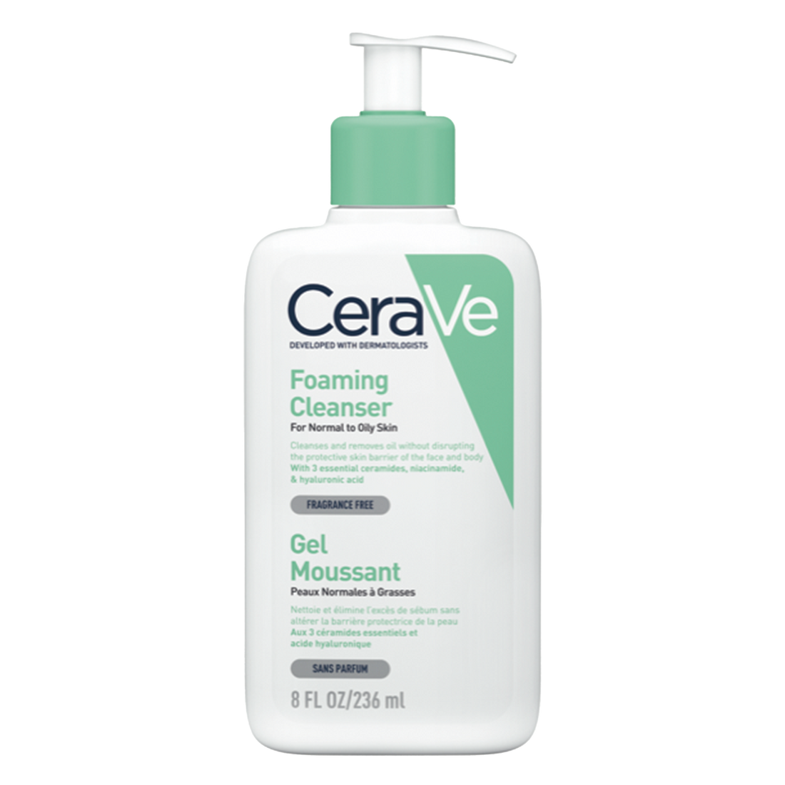 CeraVe Foaming Cleanser 236ml Front Pack shot on transparent background