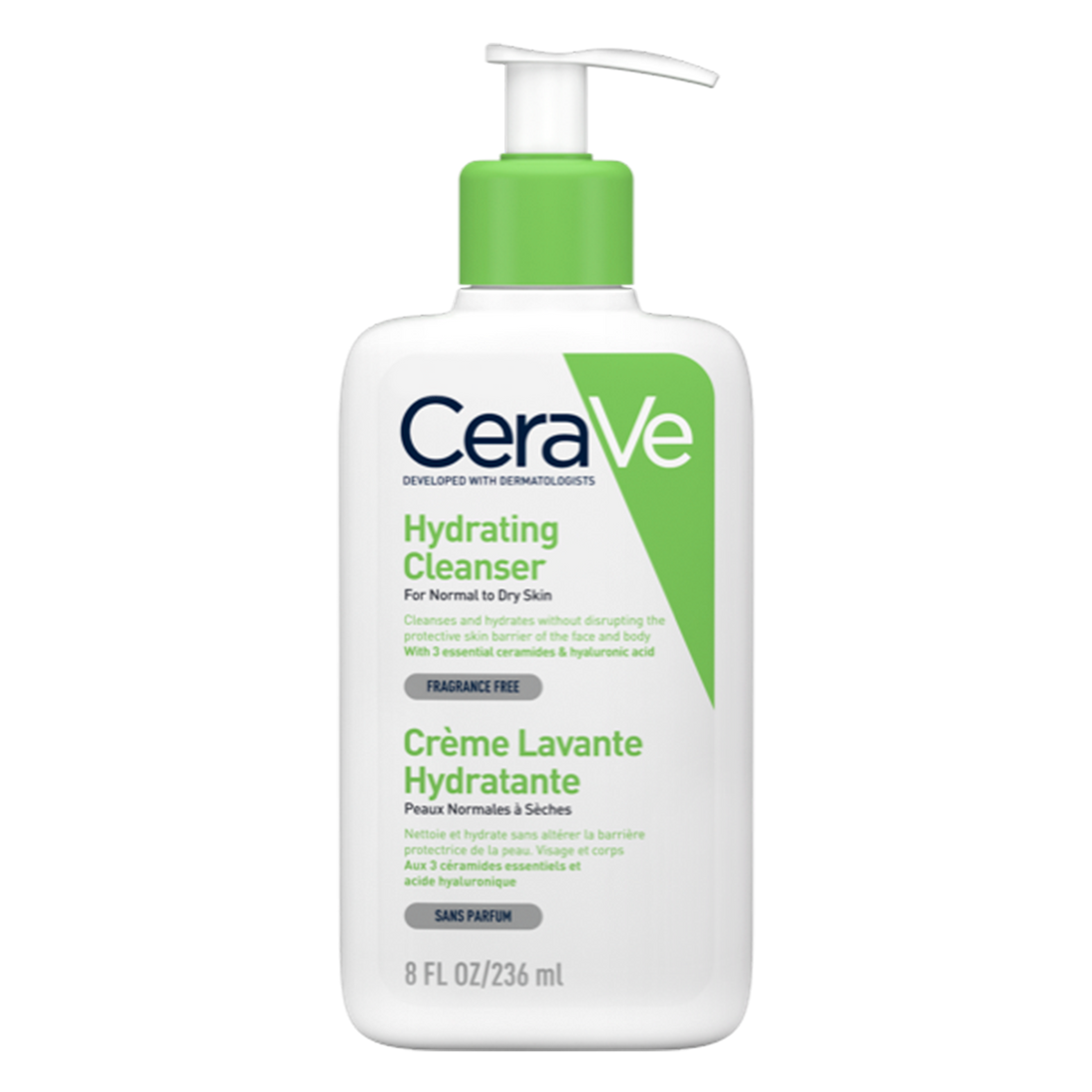 CerVe Hydrating Cleanser For Normal To Dry Skin 236ml Front pack shot on transparent background