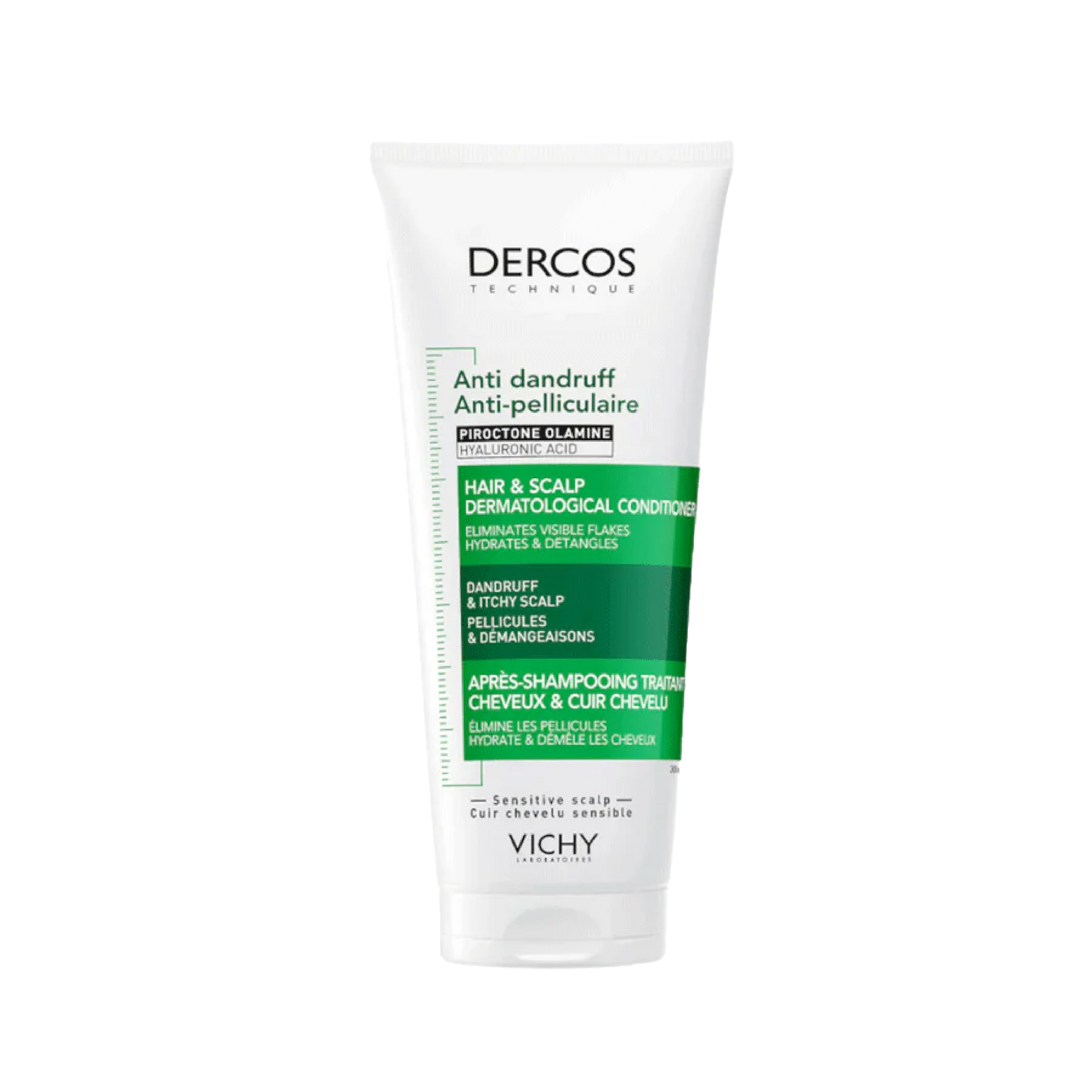 Vichy Dercos anti-dandruff hair and scalp dermatological conditioner on a white background