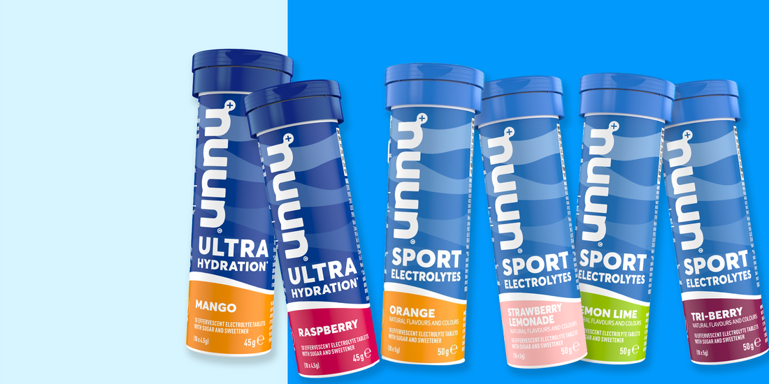 Nuun Ultra Hydration and Sport Electrolytes tubes in various flavours for optimal hydration and performance.