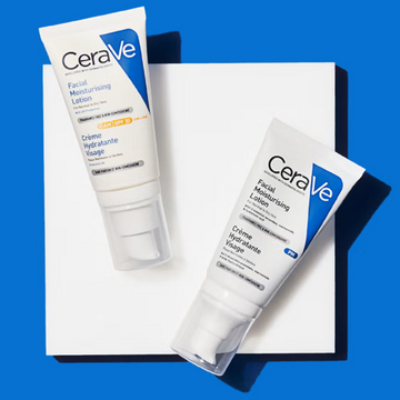 CeraVe Facial Moisturisng Lotion products on white square inside a blue square