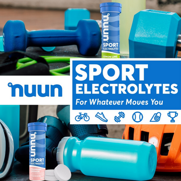 Nuun Sport Electrolytes tubes with workout gear and slogan 'For Whatever Moves You