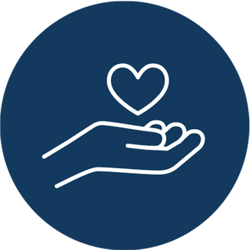 Heart on hand Icon in blue and white