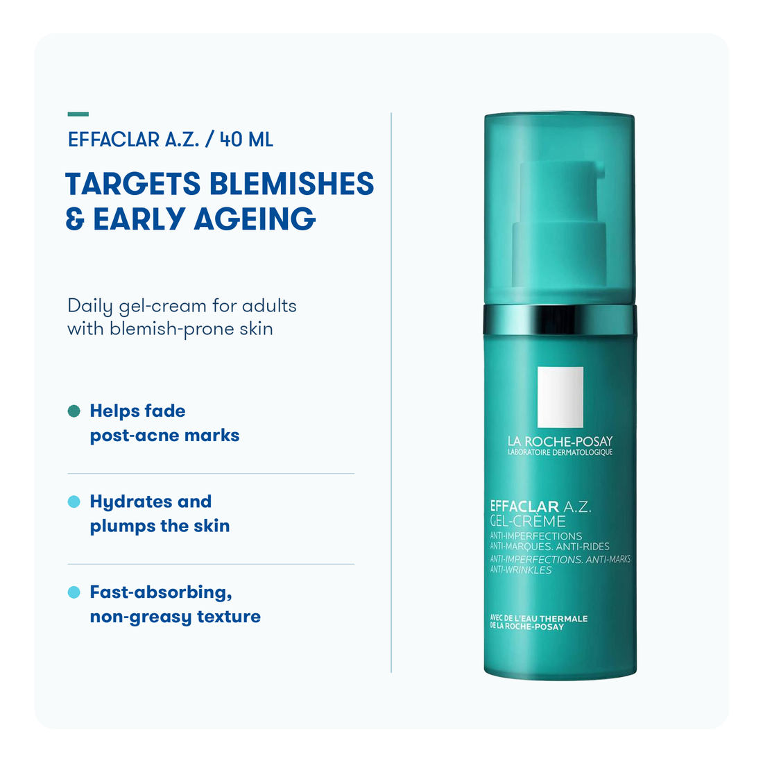 Front packshot La Roche Posay Effaclar A.Z Gel Creme transparent background