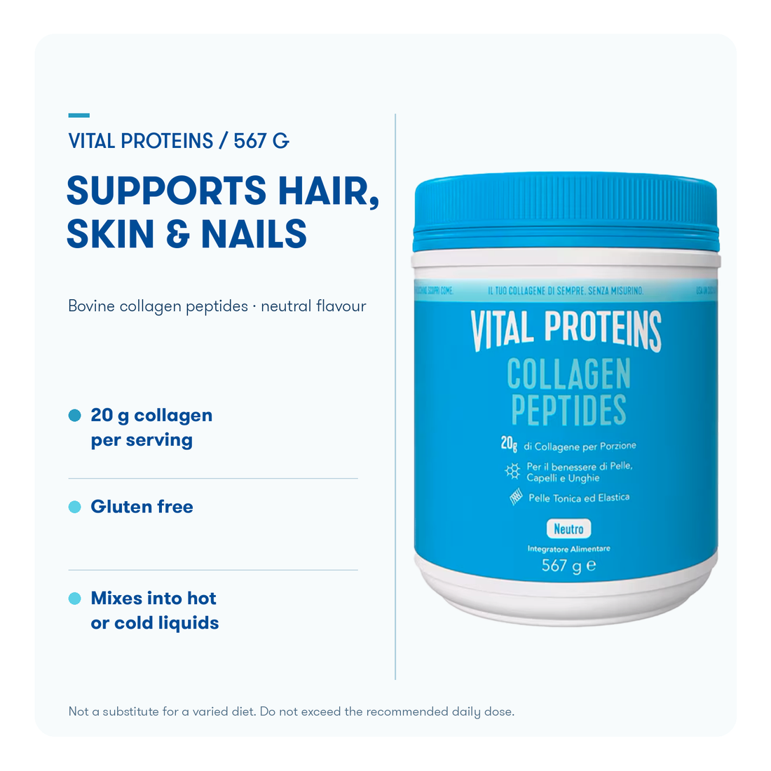 VITAL PROTEINS Collagen Peptides front pack shot on transparent background