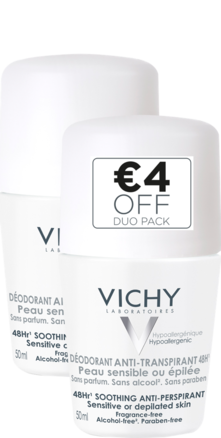Prohealth Malta Vichy Deodorant Anti-Perspirant Roll-On - Sensitive or Depilated Skin - Duo Pack Offer